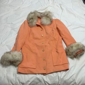 Vintage Coral Wool Jacket with removable fur collar